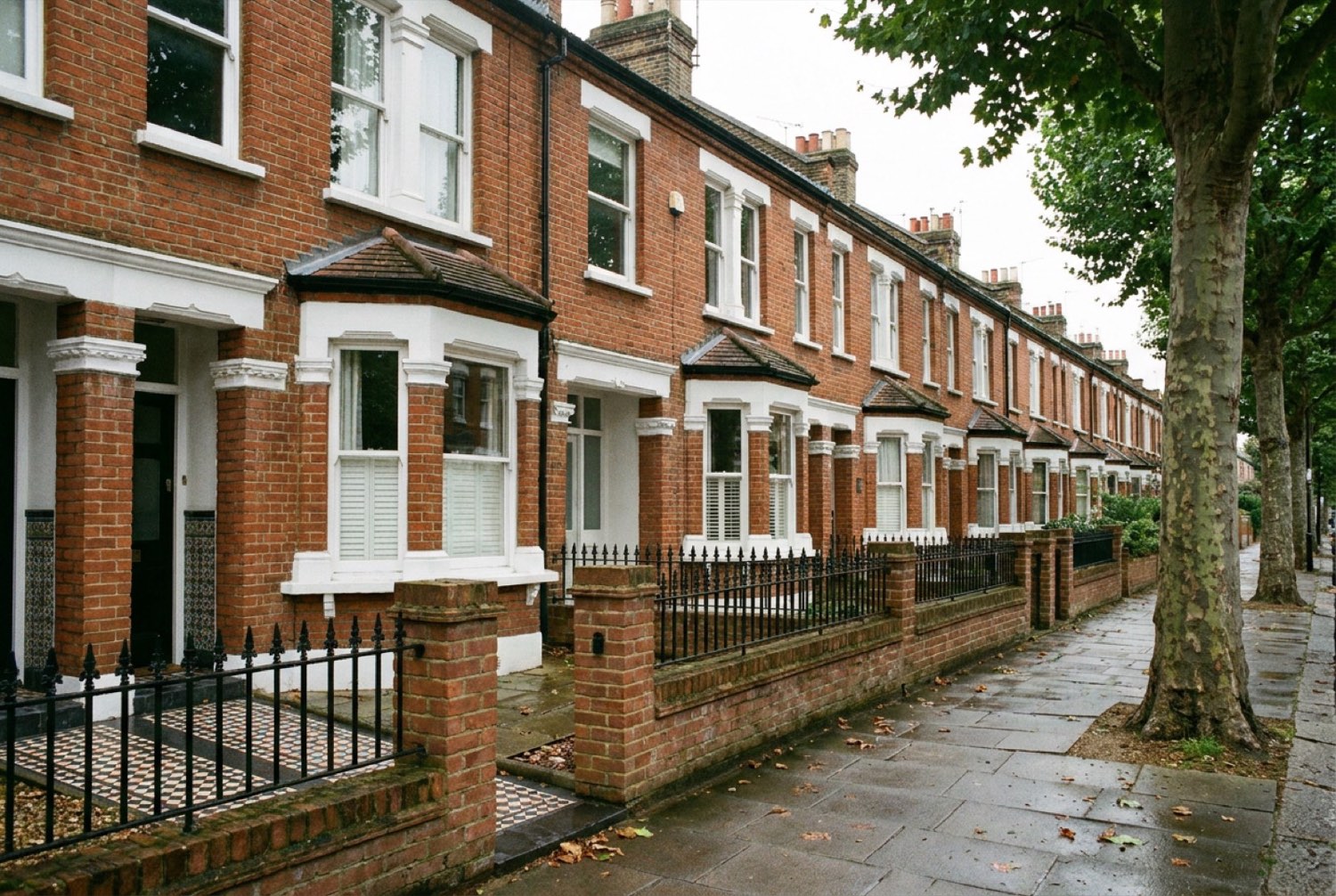 Victorian terraced houses on a residential street in Fulham, south west London